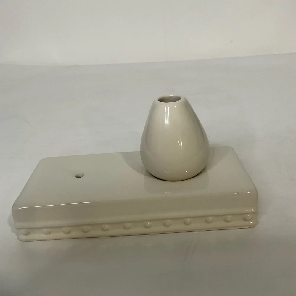 Nora Fleming S5 Retired White Pearl Dot Stoneware Bud Vase & Toothpick Holder